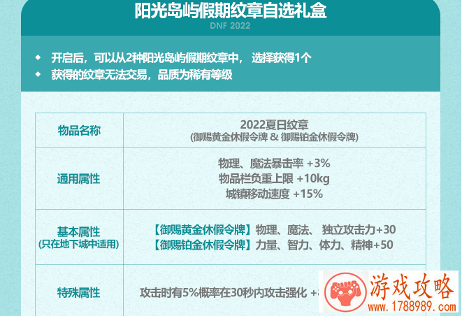 dnf阳光岛屿假期纹章属性