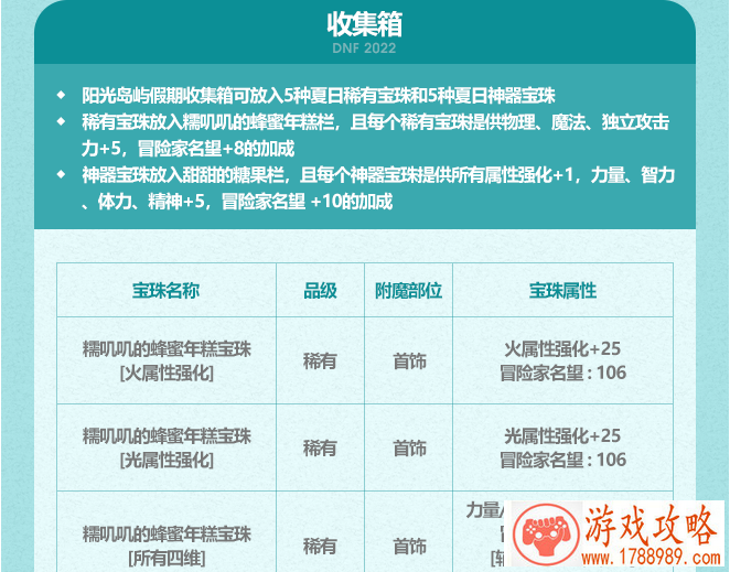 dnf阳光岛屿假期收集箱宝珠属性